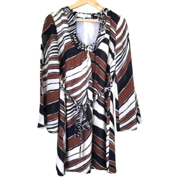 Trina Turk Bonita Silk Print Dress Brown Size 0 MSRP$328 - Picture 9 of 16